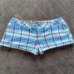 Volcom Blue and White Plaid Low Rise Shorts